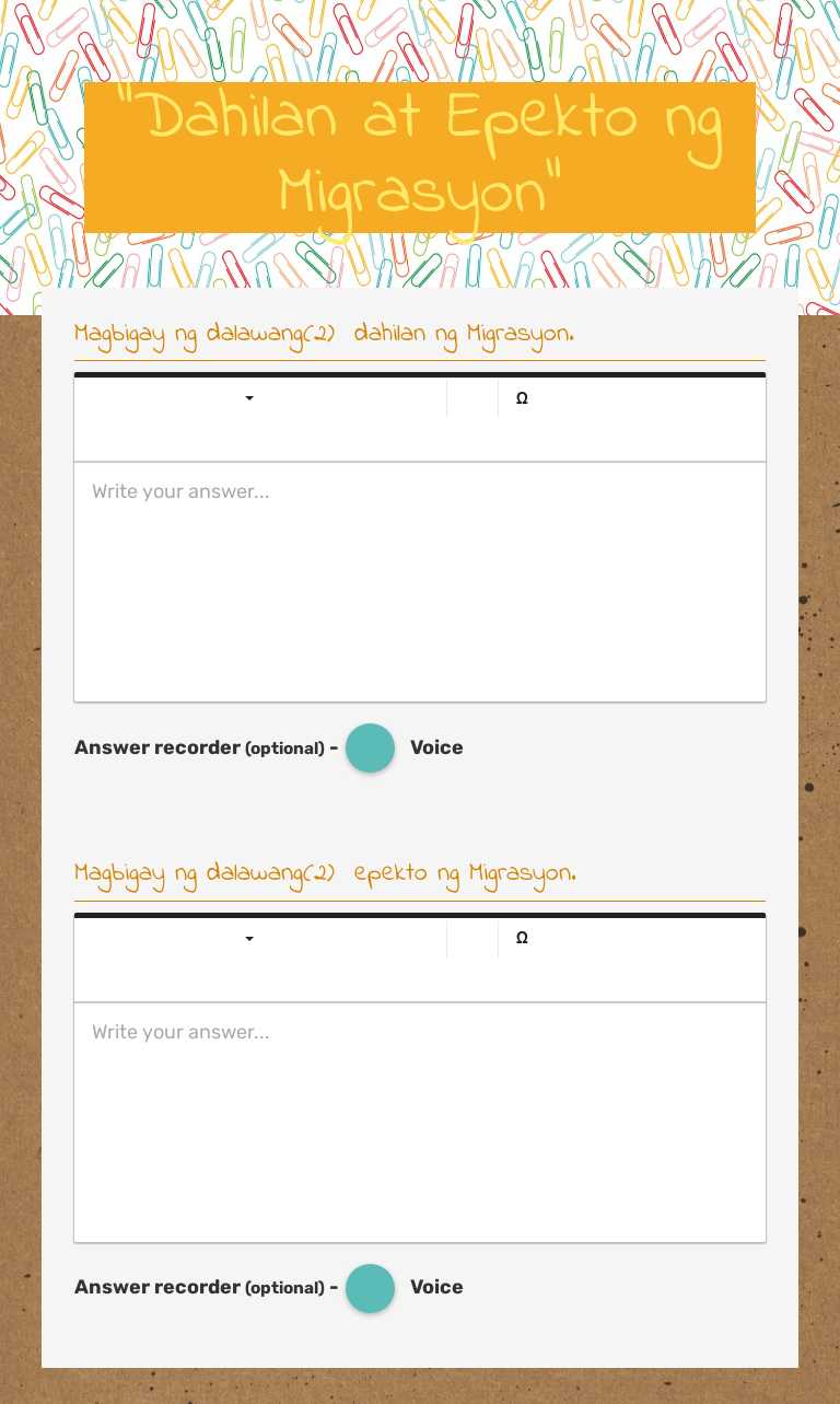 "Dahilan at Epekto ng Migrasyon" worksheet preview image