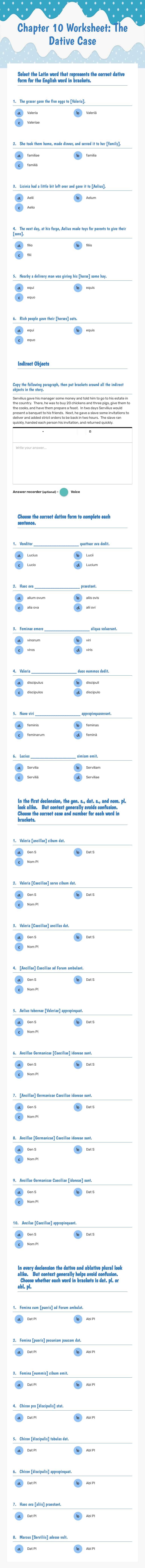 Chapter 10 Worksheet:  The Dative Case worksheet preview image