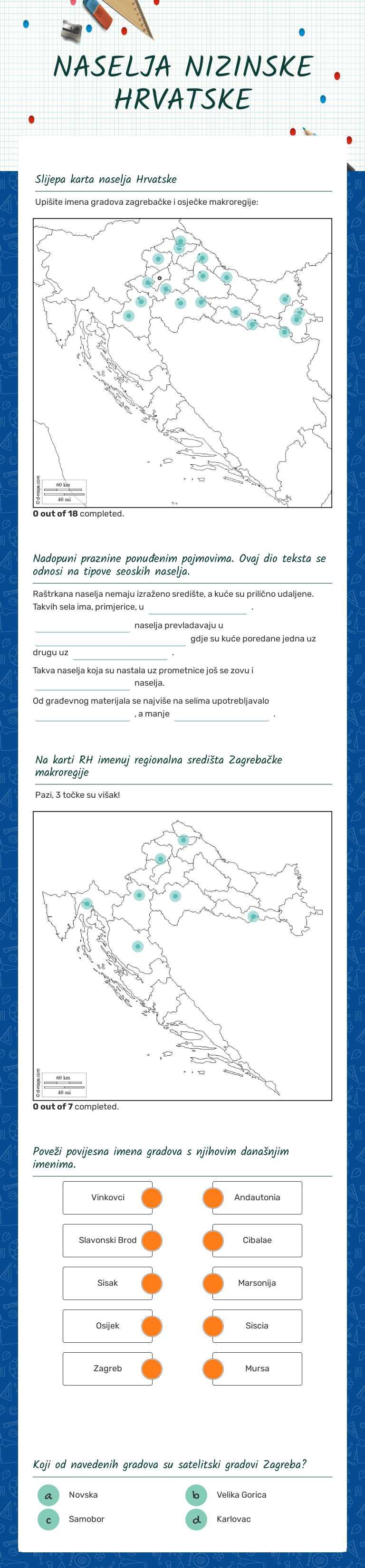 NASELJA NIZINSKE HRVATSKE Grade 12 worksheet preview