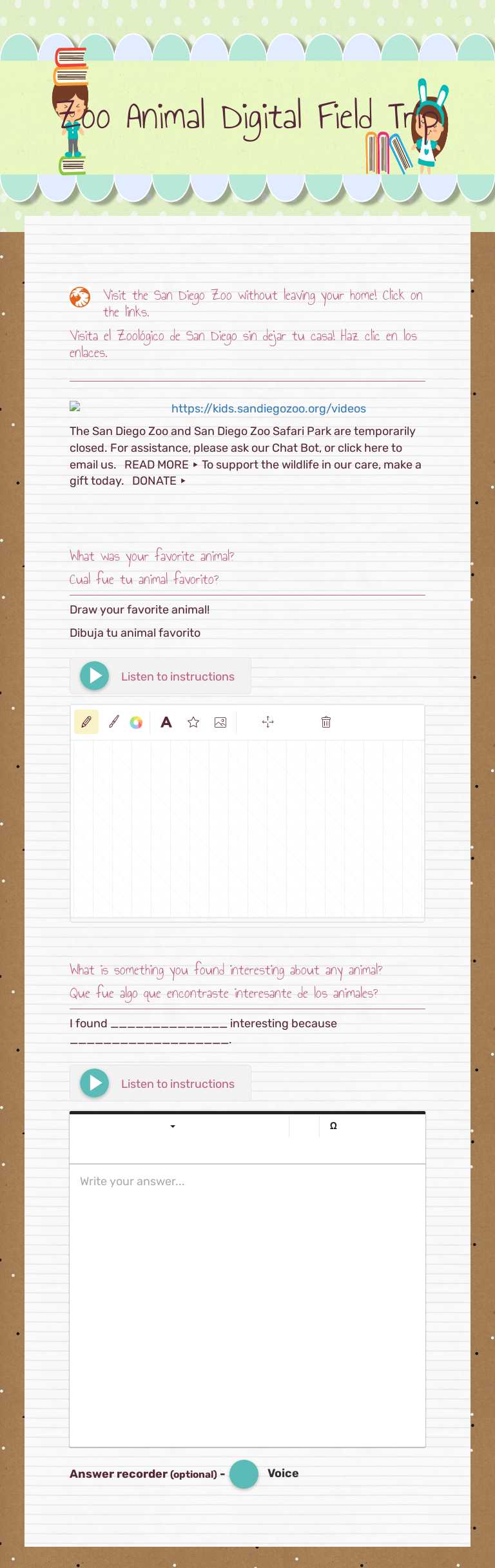 Zoo Animal Digital Field Trip worksheet preview image