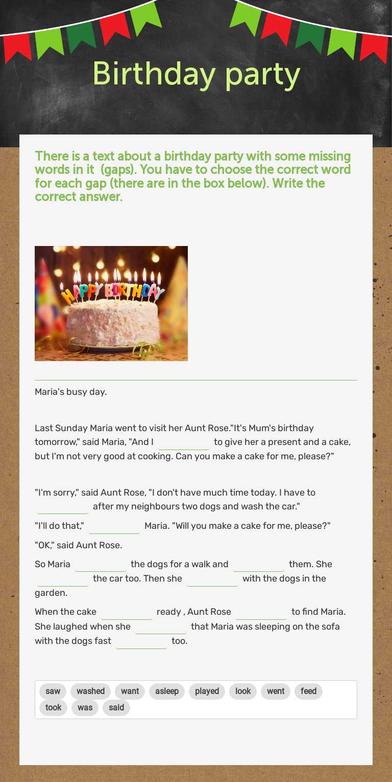 Birthday party Grade 5 worksheet preview