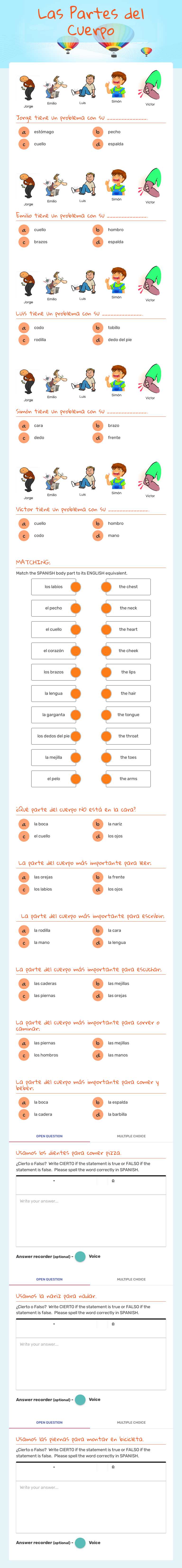 Las Partes del Cuerpo worksheet preview image