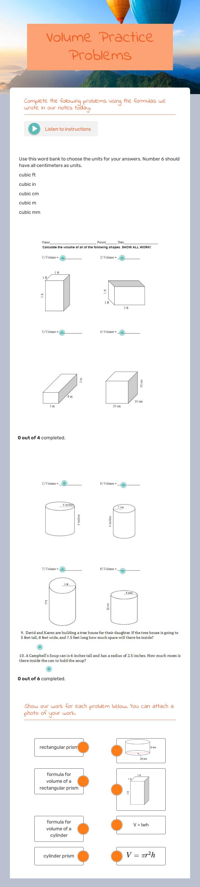 Volume      
 Practice Problems worksheet preview image