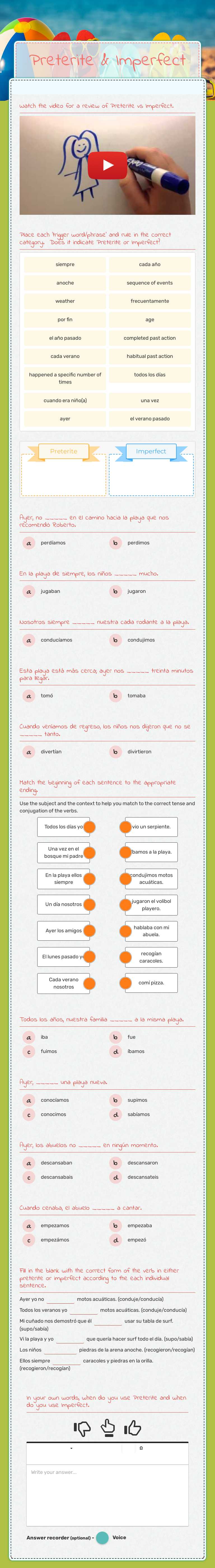 Preterite & Imperfect worksheet preview image