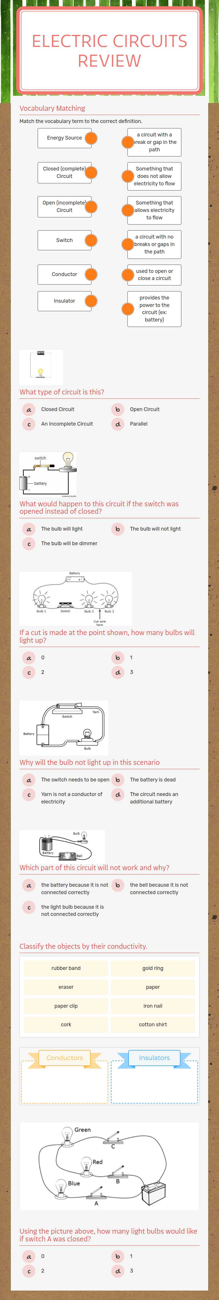 Electric Circuits Review worksheet preview image