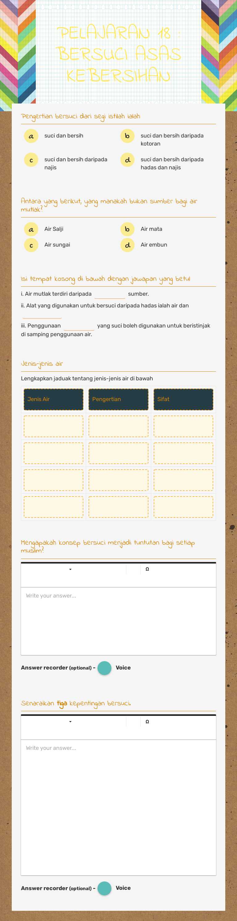 PELAJARAN 18 : BERSUCI ASAS KEBERSIHAN worksheet preview image