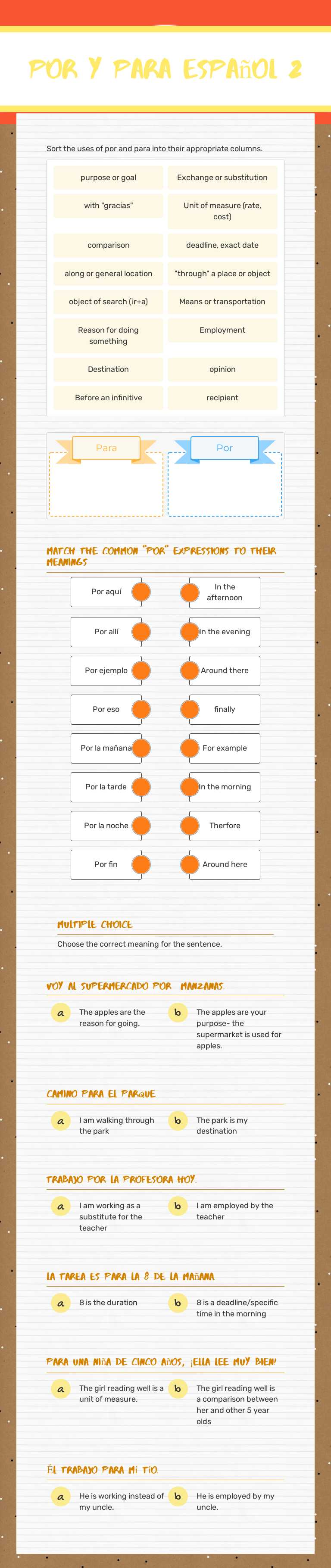 Por y para
Español 2 worksheet preview image