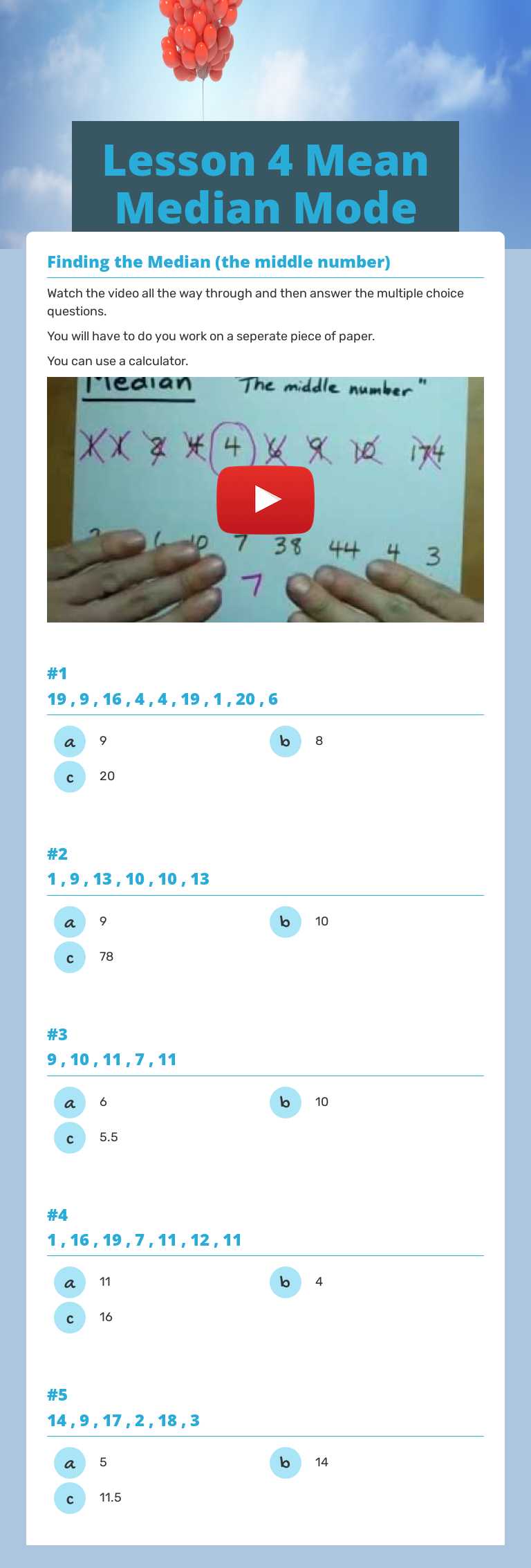 Lesson 4 Mean Median Mode worksheet preview image