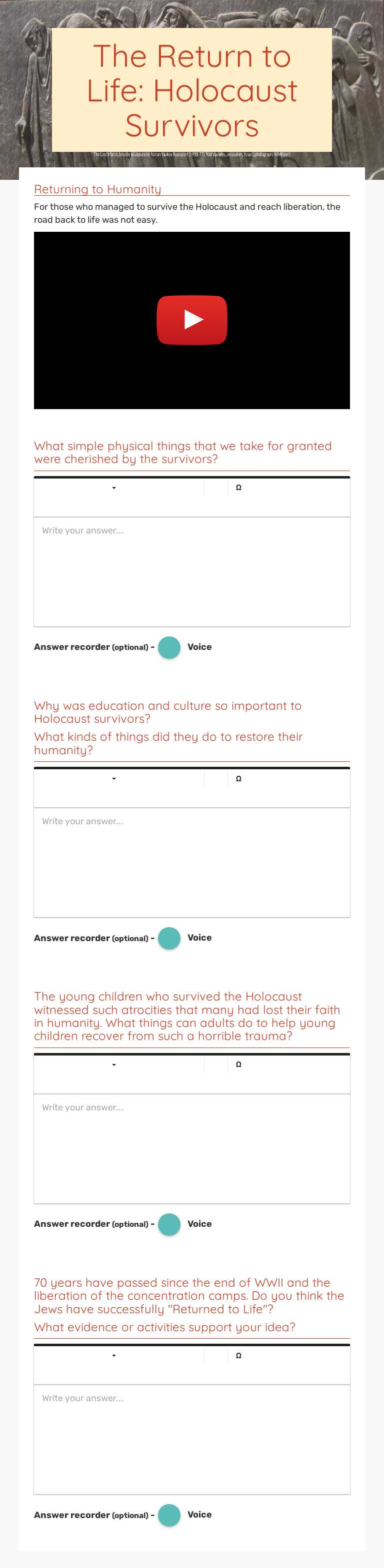 The Return to Life: Holocaust Survivors Grade 9 worksheet preview