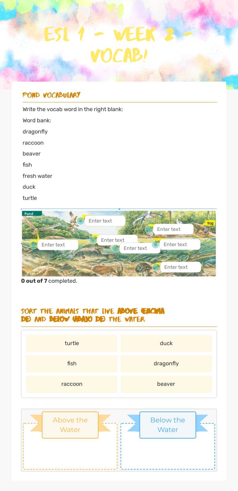 ESL 1 - Week 2 - Vocab! worksheet preview image