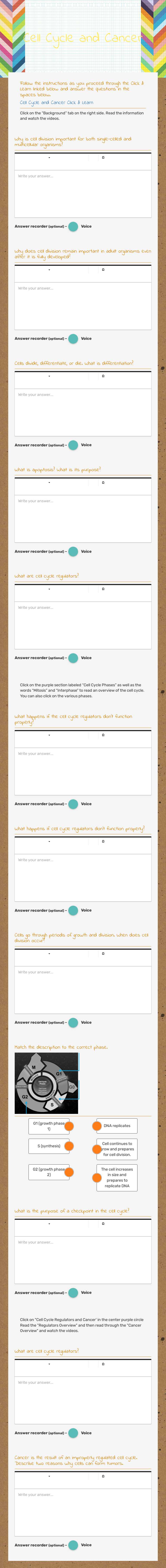 Cell Cycle and Cancer worksheet preview image