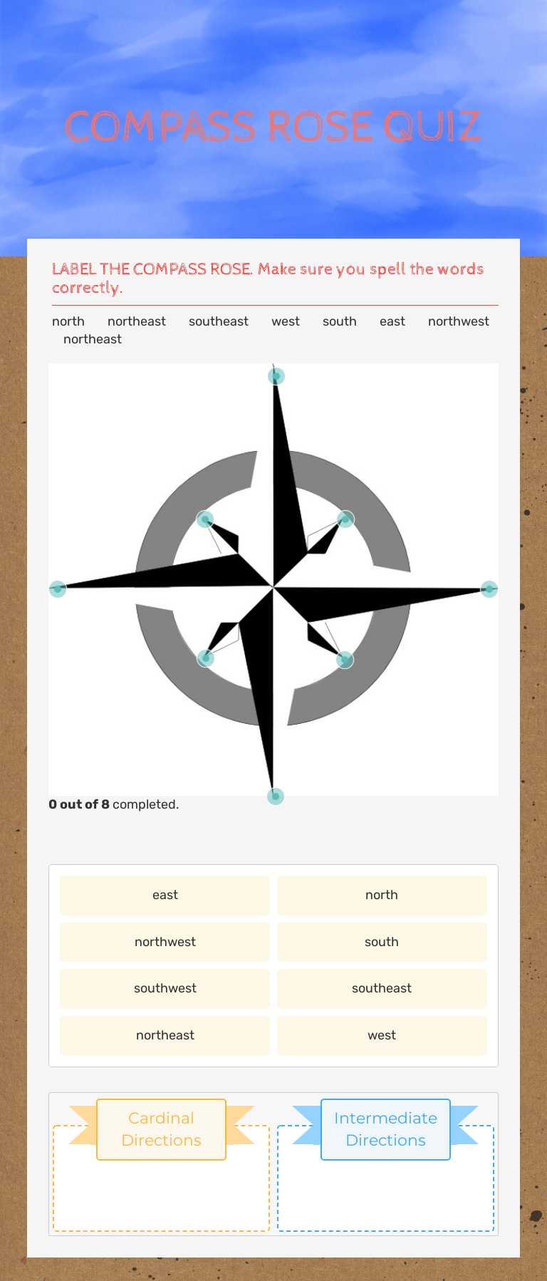 COMPASS ROSE QUIZ Grade 3 worksheet preview