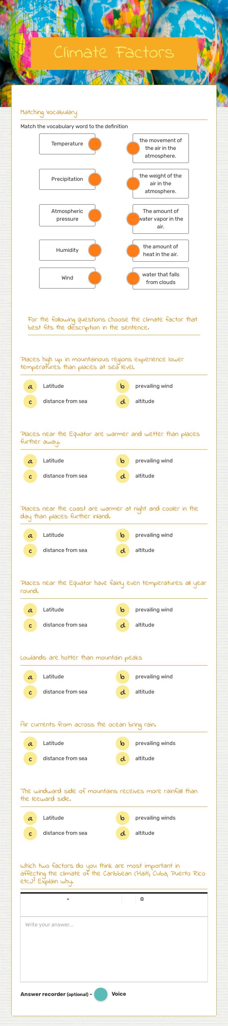 Climate Factors worksheet preview image
