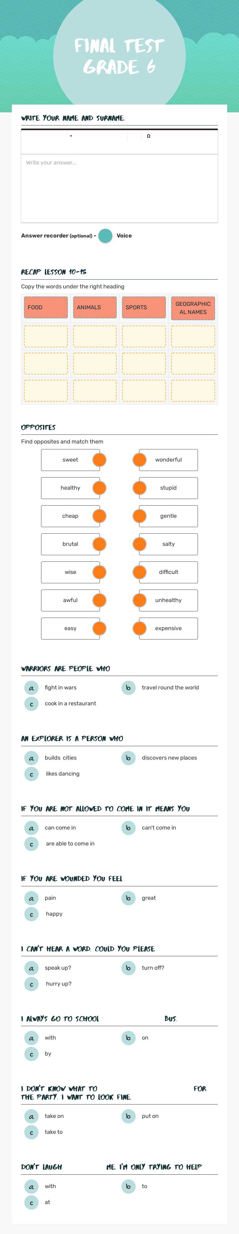 Final Test grade 6 worksheet preview image