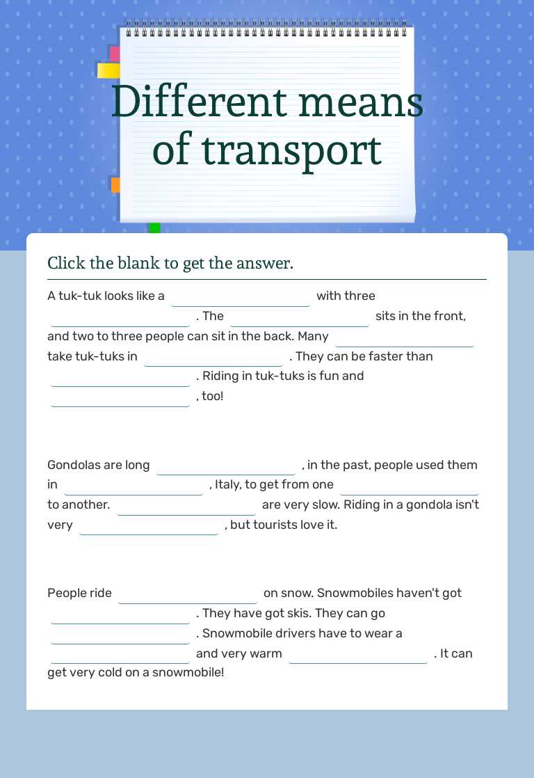 Different means of transport worksheet preview image