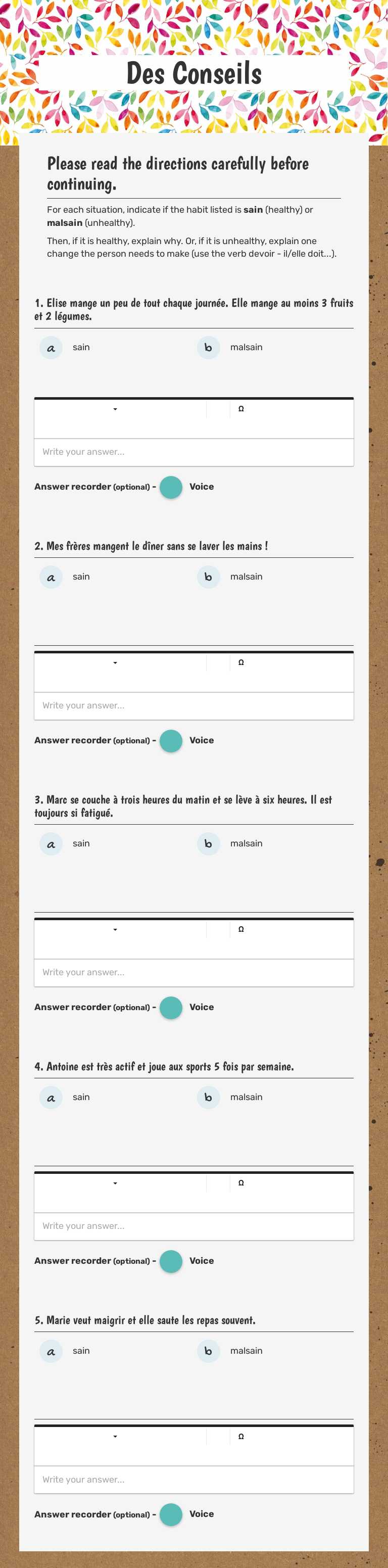 Des Conseils Grade 8 worksheet preview