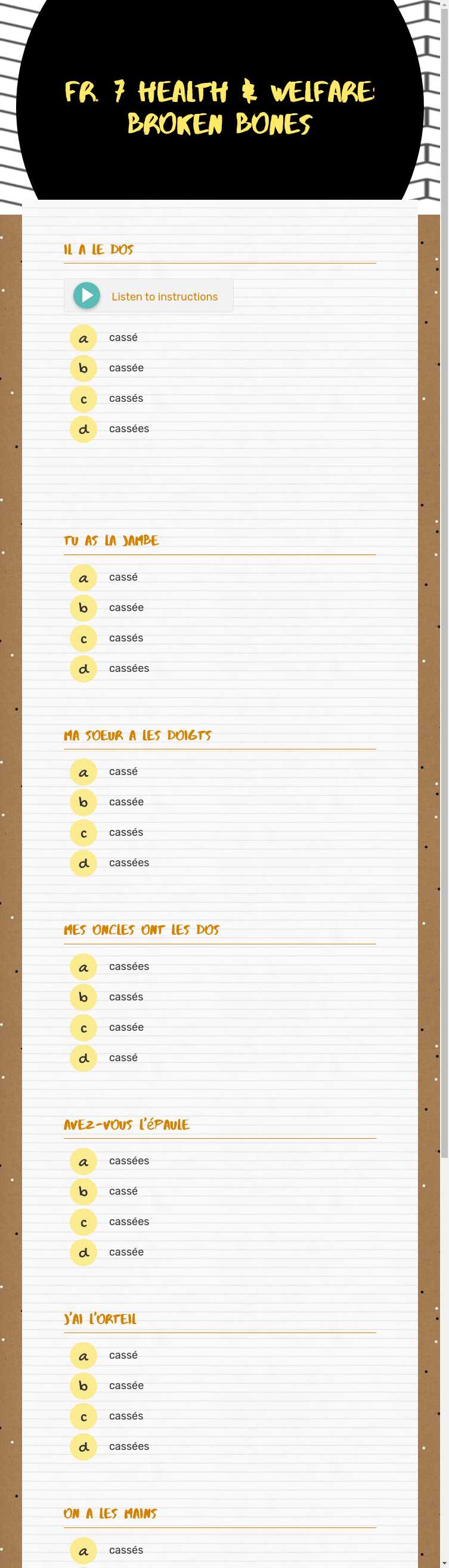 Fr. 7 Health & Welfare: Broken Bones worksheet preview image