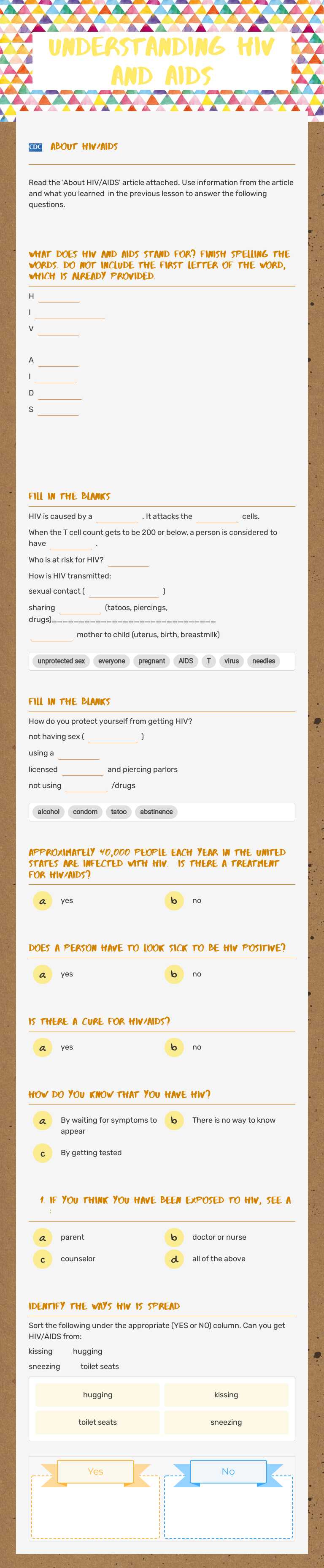 Understanding hiv and aids Grade 8 worksheet preview