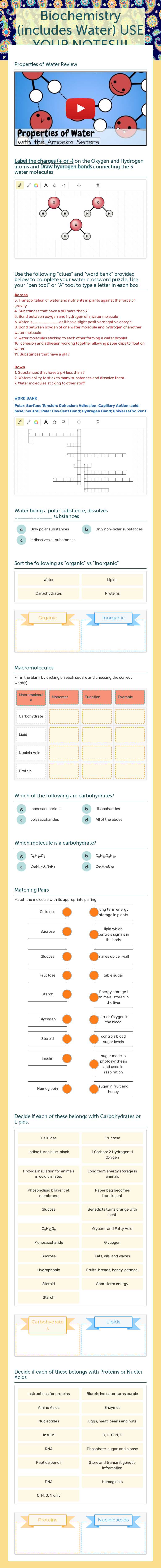 Biochemistry
(includes Water)  
USE YOUR NOTES!!! worksheet preview image