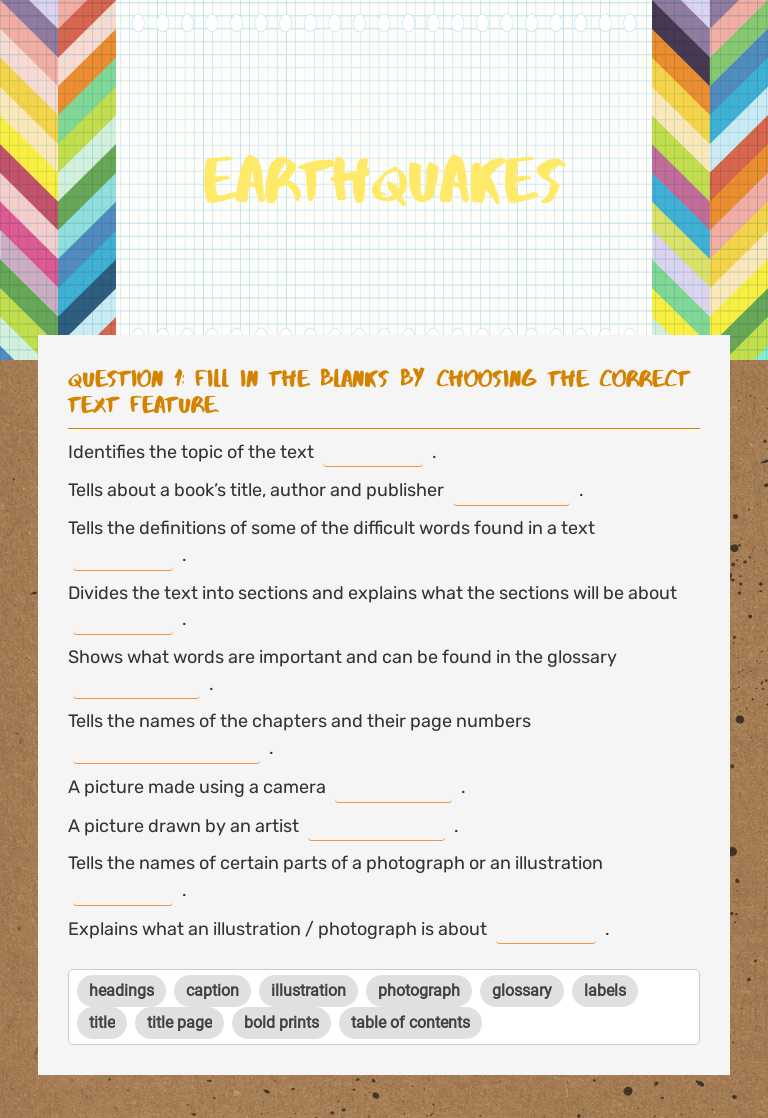 Earthquakes worksheet preview image