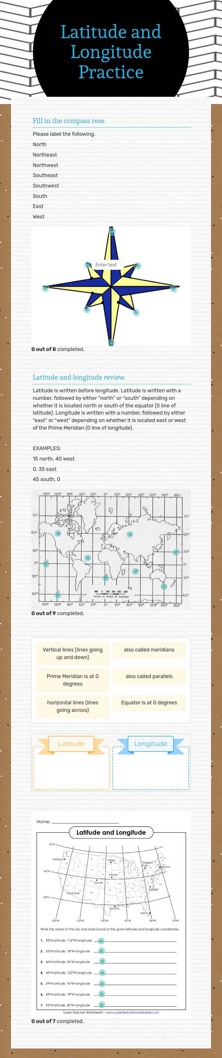Latitude and Longitude Practice worksheet preview image