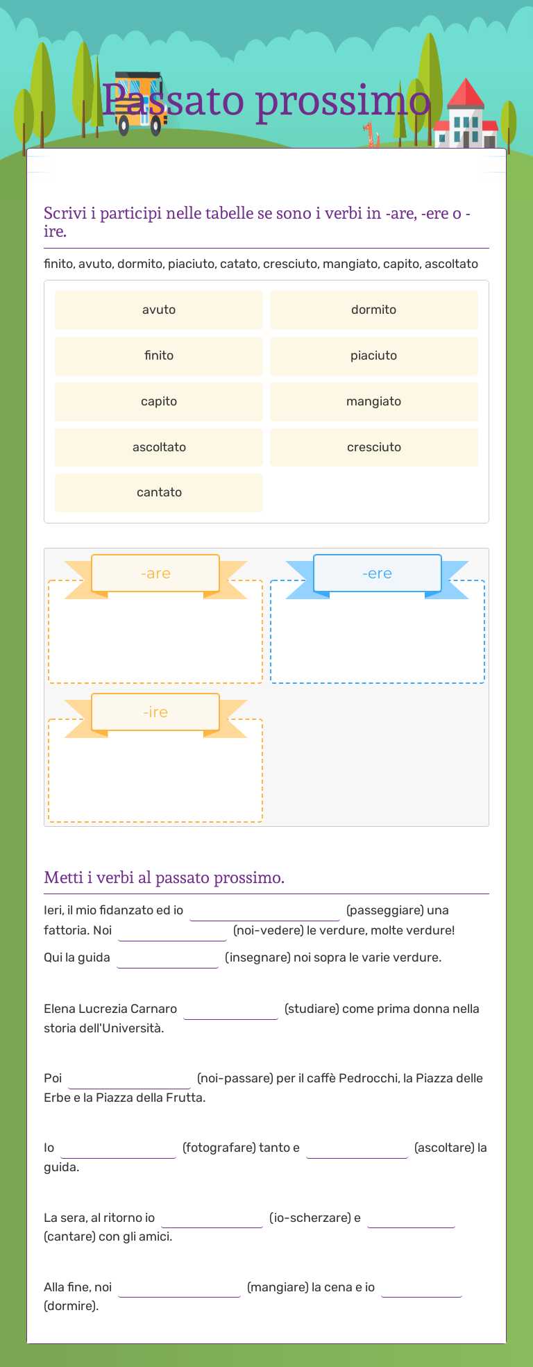 Passato prossimo Grade 7 worksheet preview