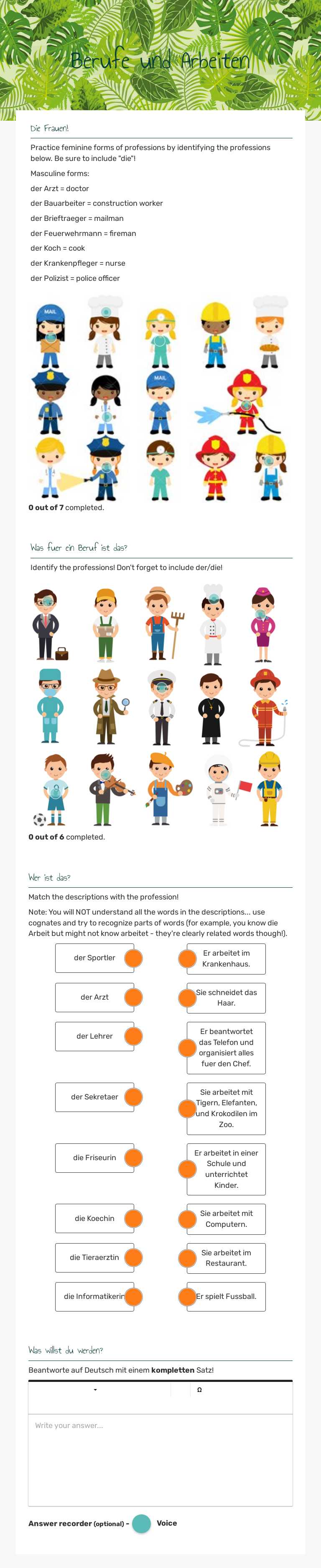 Berufe und Arbeiten worksheet preview image