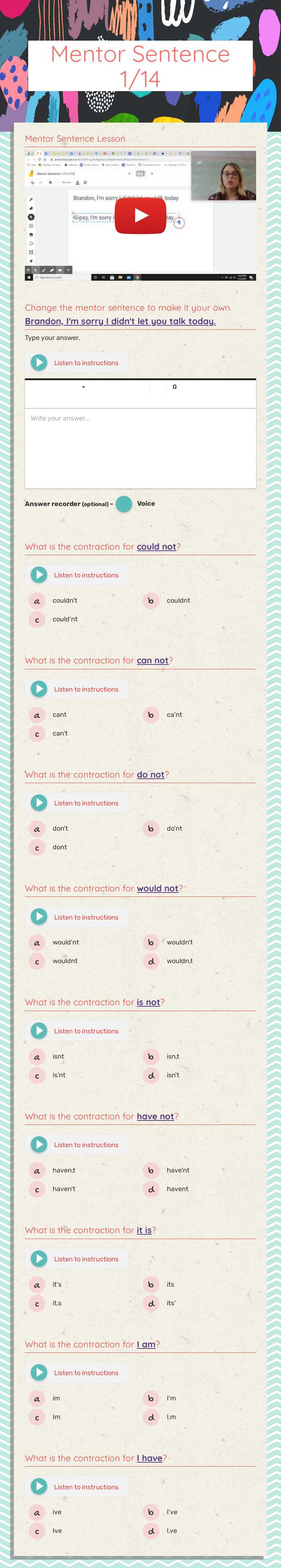 Mentor Sentence 1/14 worksheet preview image