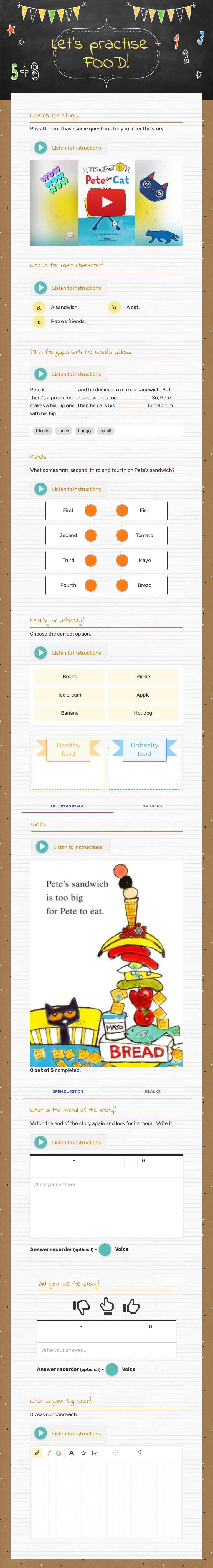 Let's practise - FOOD! Grade 4 worksheet preview