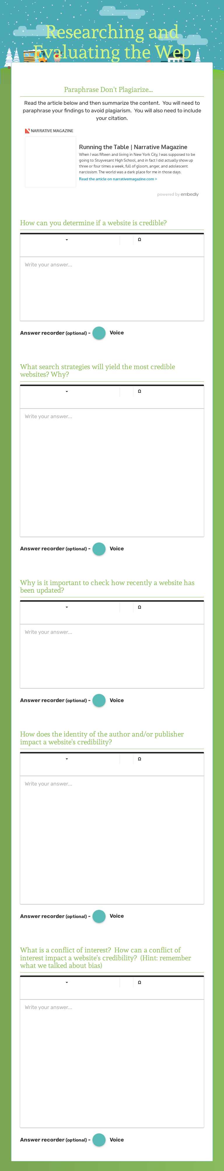 Researching and Evaluating the Web worksheet preview image