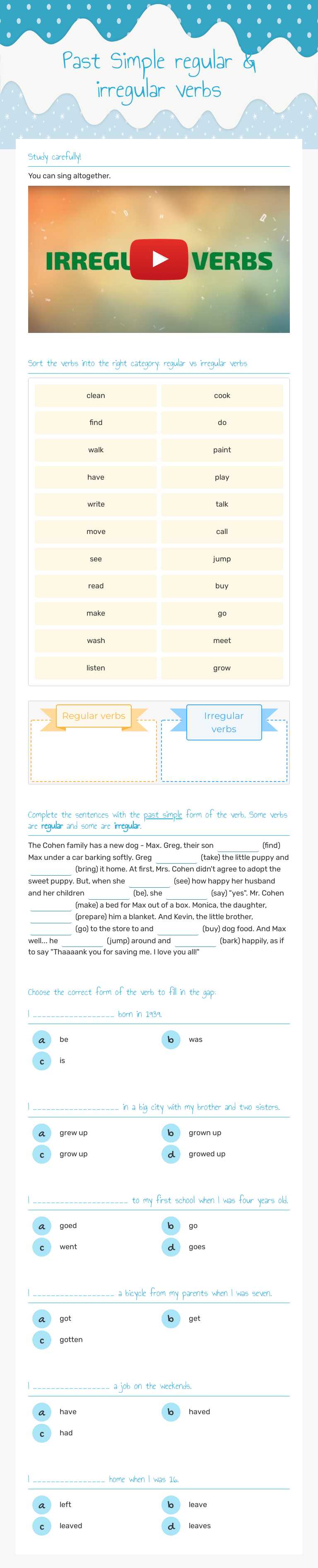 Past Simple regular & irregular verbs worksheet preview image