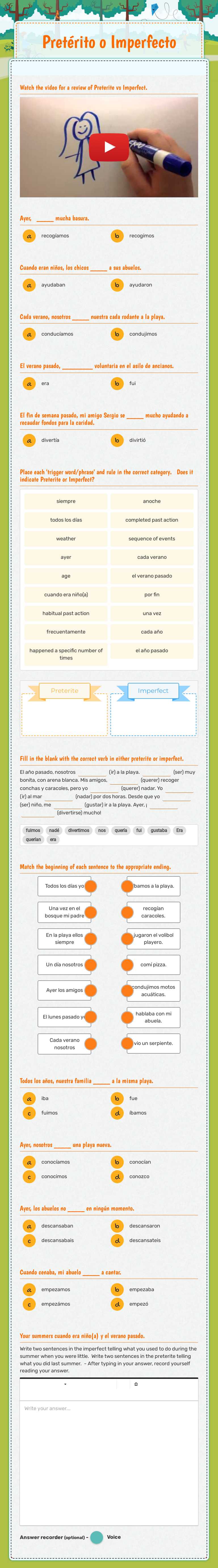 Pretérito o Imperfecto worksheet preview image