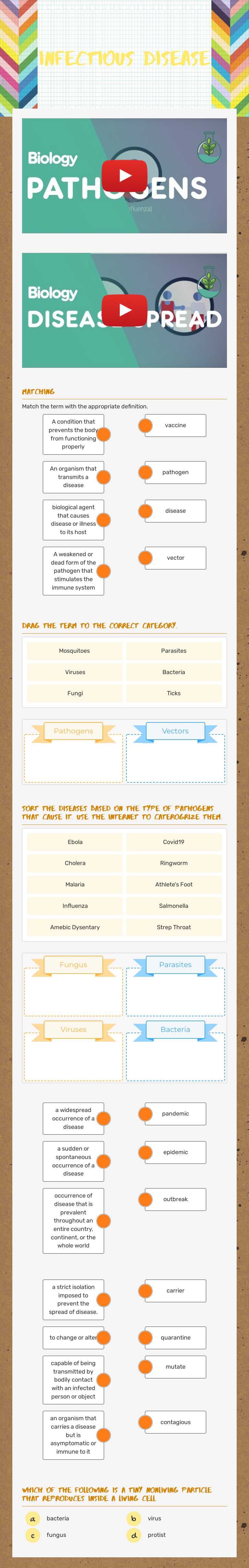 Infectious Disease Grade 8 worksheet preview