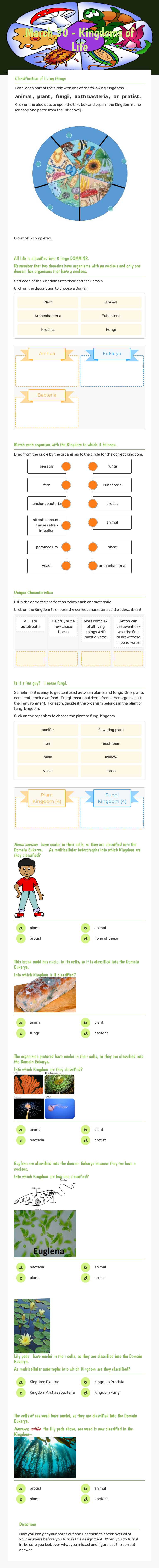 March 30 - Kingdoms of Life worksheet preview image