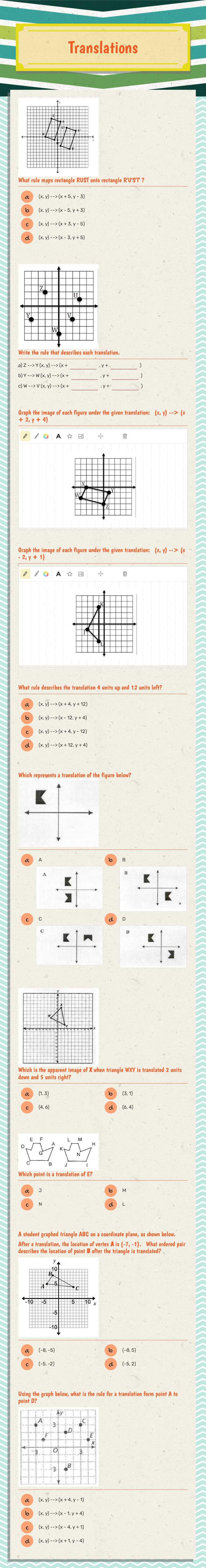 Translations worksheet preview image