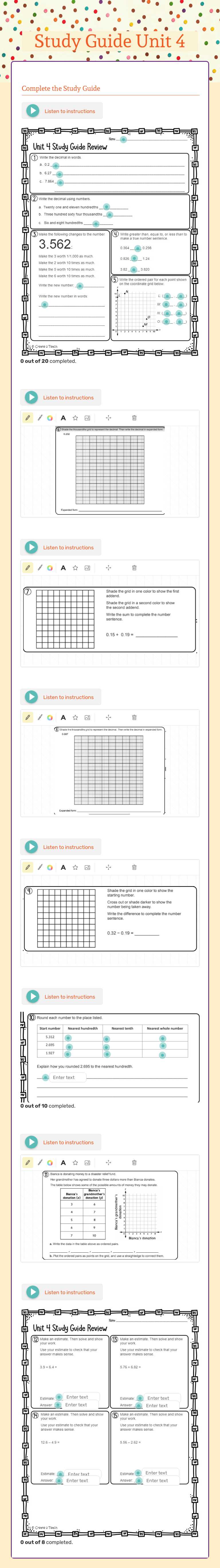 Study Guide Unit 4 Grade 5 worksheet preview