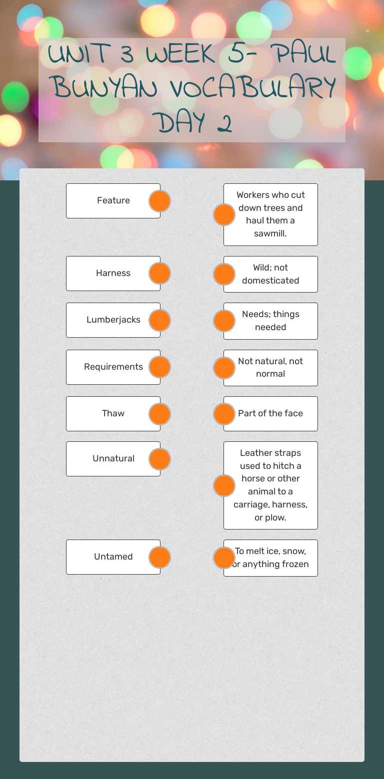UNIT 3 WEEK 5- PAUL BUNYAN VOCABULARY DAY 2 worksheet preview image
