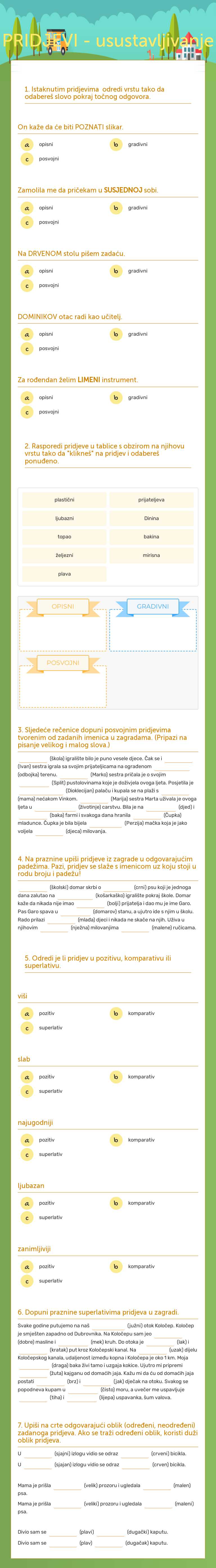 PRIDJEVI - usustavljivanje worksheet preview image