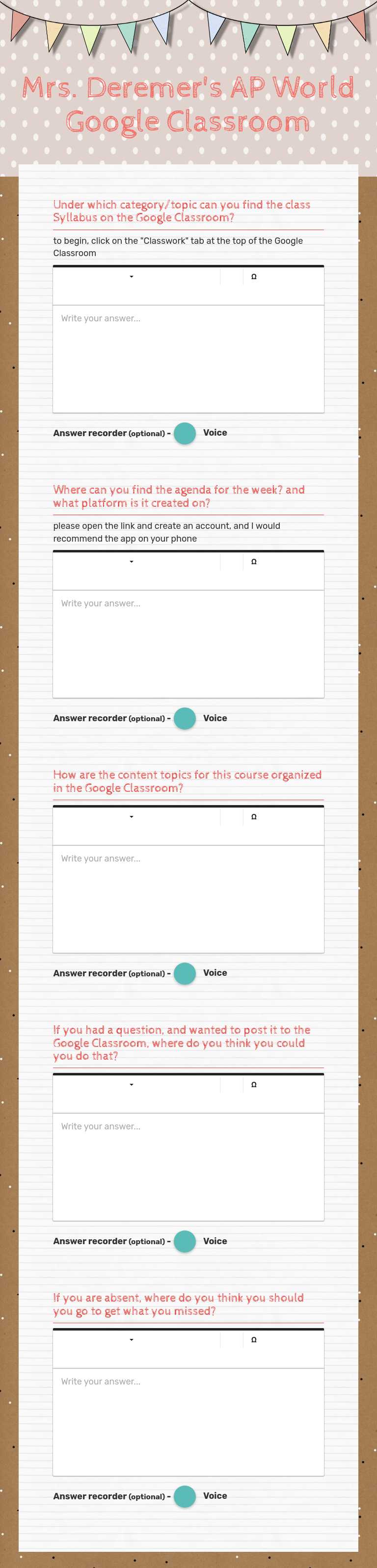 Mrs. Deremer's AP World Google Classroom Grade 10 worksheet preview