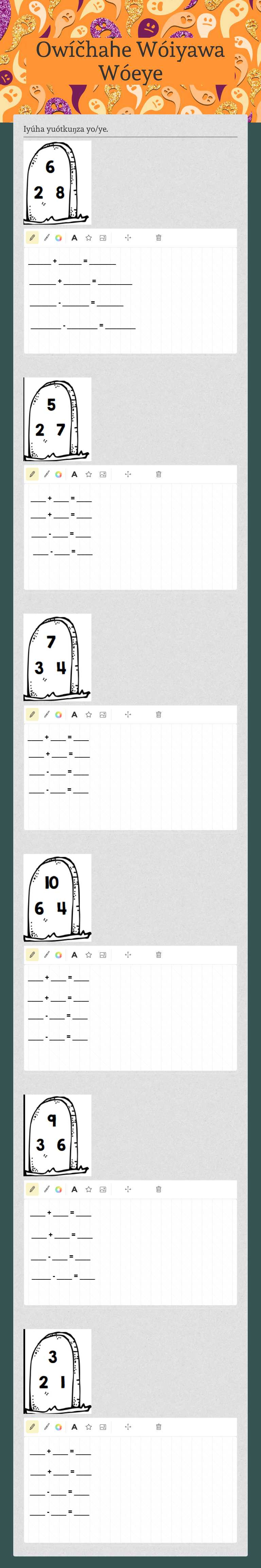 Owíčhaȟe Wóiyawa Wóeye Grade 1 worksheet preview