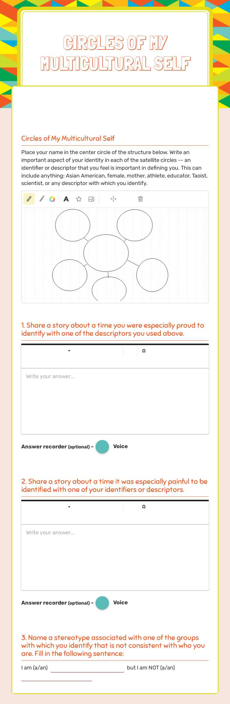 Circles of my multicultural self worksheet preview image