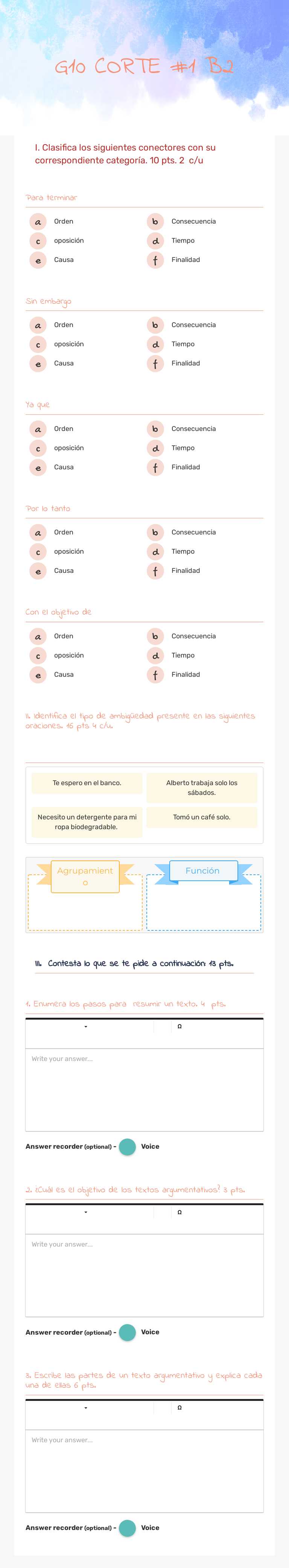 G10 CORTE #1 B2 worksheet preview image