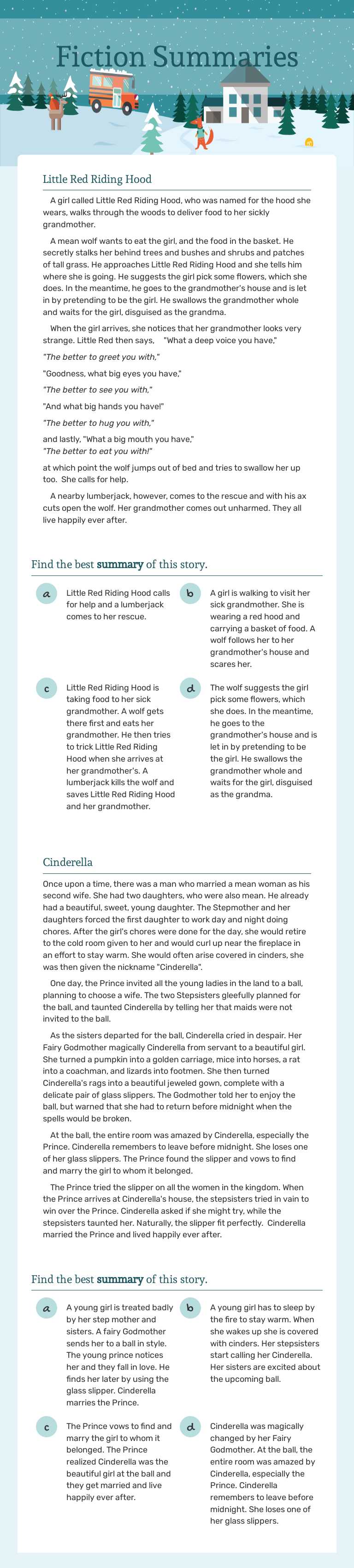 Fiction Summaries worksheet preview image