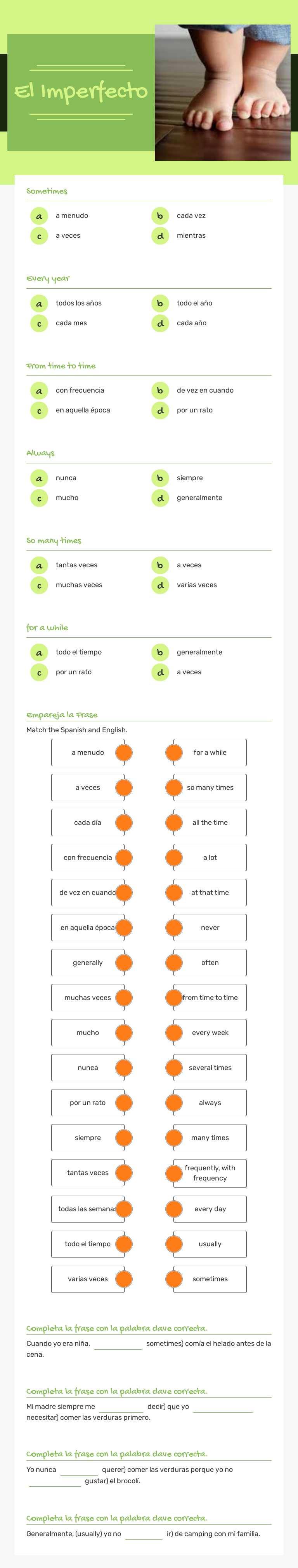 El Imperfecto worksheet preview image