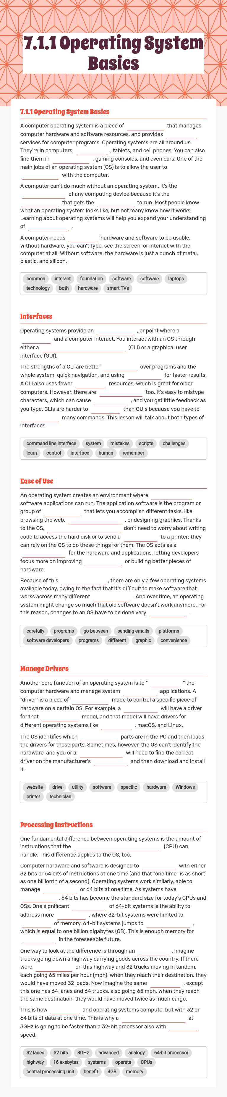 7.1.1 Operating System Basics worksheet preview image