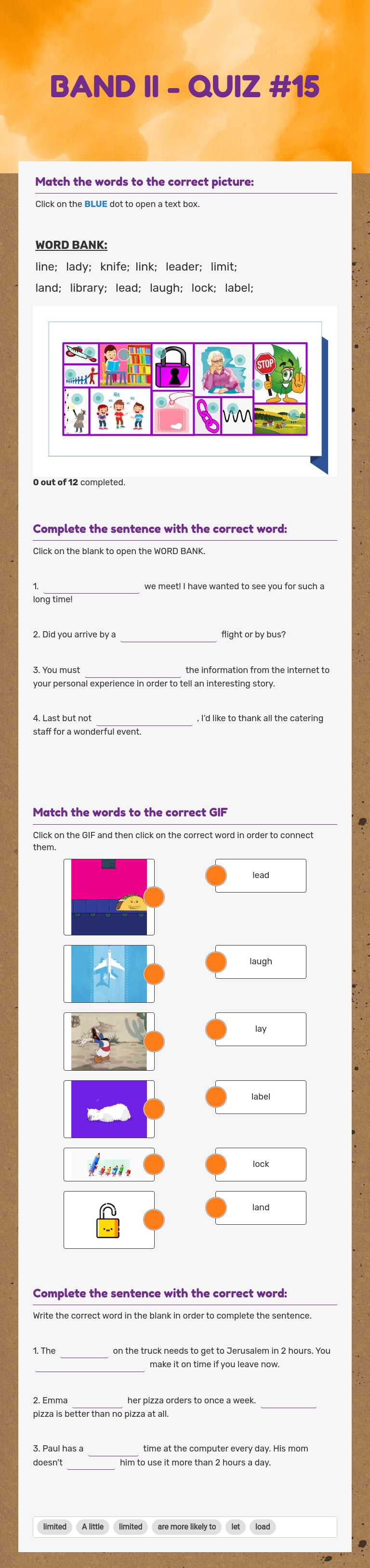 BAND II - QUIZ #15 worksheet preview image