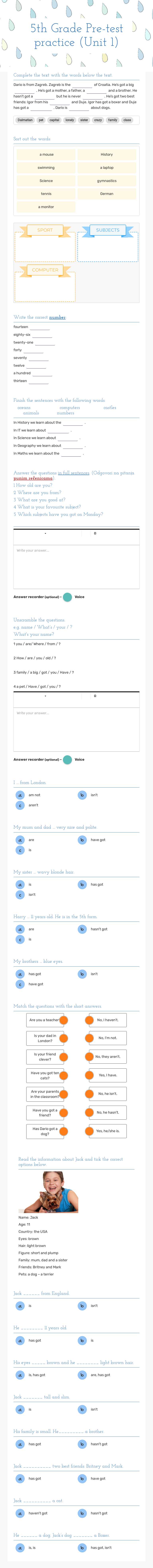 5th Grade Pre-test practice (Unit 1) worksheet preview image