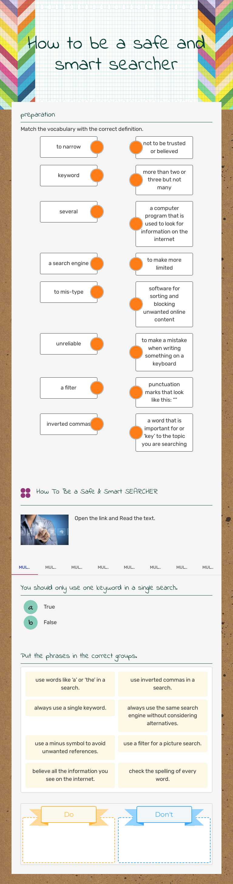How to be a safe and smart searcher worksheet preview image