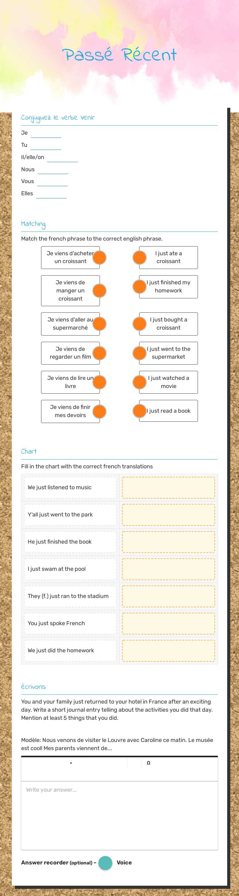 Passé Récent worksheet preview image