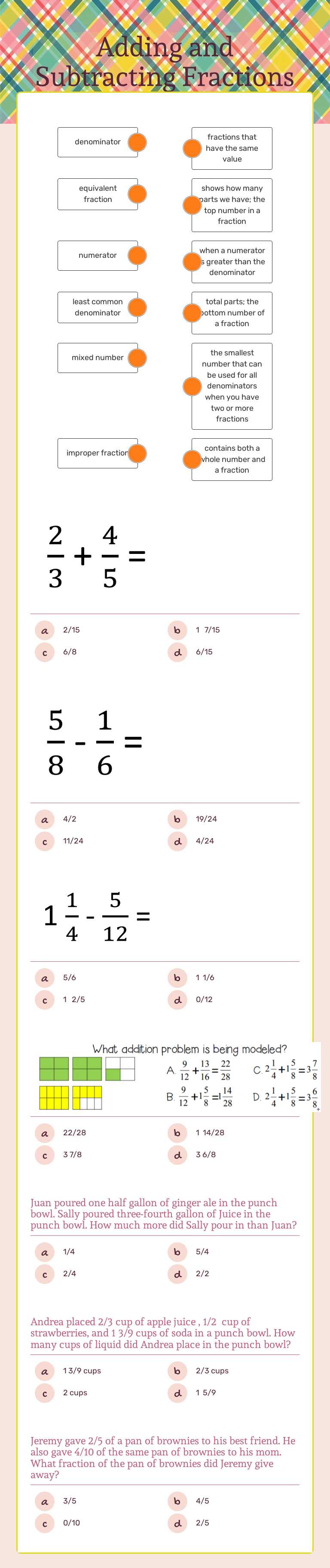 Adding and Subtracting Fractions worksheet preview image